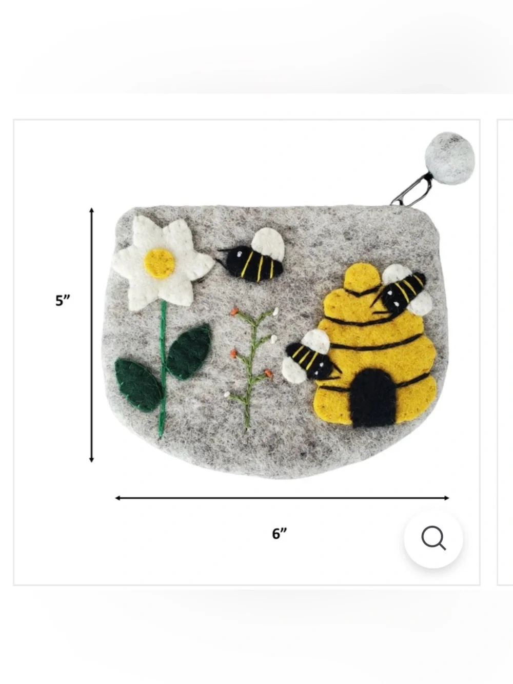 Honey House Handcrafted Grey Felt Kids Pouch with Bee & Beehive Design